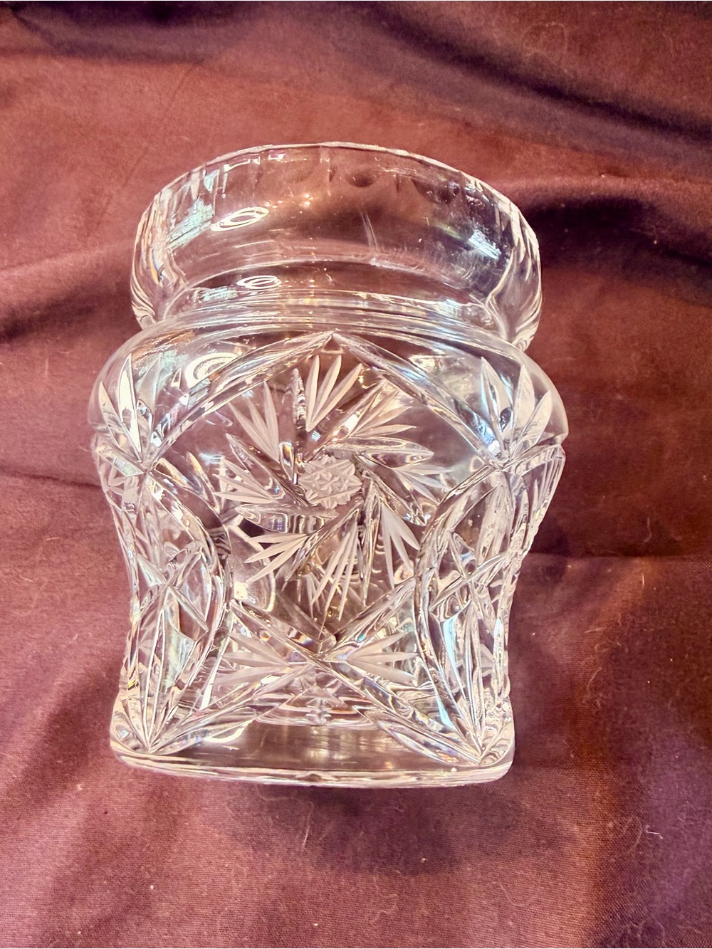 Vintage lead crystal honey container; unique shape